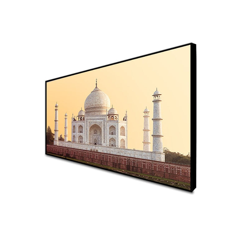 DecorGlance CANVAS PRINT BLACK FLOATING FRAME / (48x24) Inch / (121x60) Cm Taj Mahal Front View Canvas Floating Frame Wall Painting