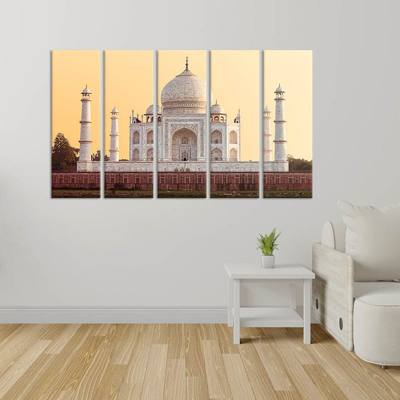 DecorGlance Taj Mahal Front View Canvas Wall Painting - With 5 Panel