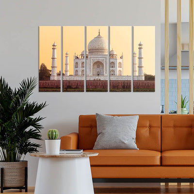 DecorGlance Taj Mahal Front View Canvas Wall Painting - With 5 Panel