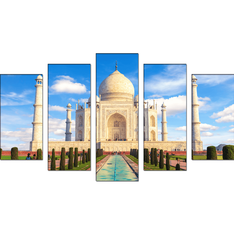 DECORGLANCE Taj Mahal Monument Canvas Wall Painting- With 5 Frames