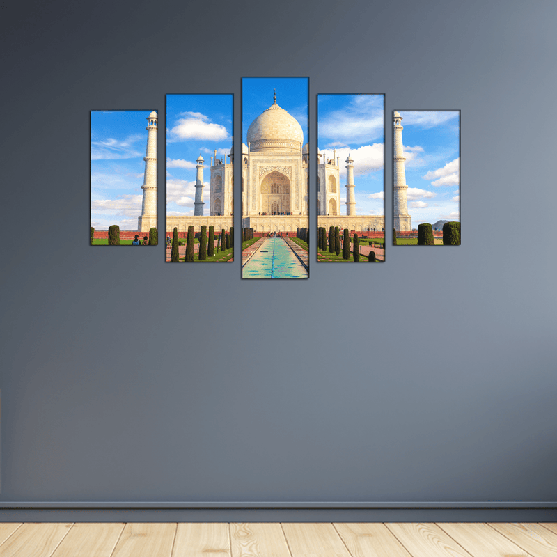 DECORGLANCE Taj Mahal Monument Canvas Wall Painting- With 5 Frames