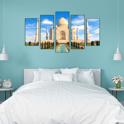 DECORGLANCE Taj Mahal Monument Canvas Wall Painting- With 5 Frames