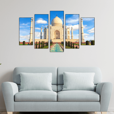 DECORGLANCE Taj Mahal Monument Canvas Wall Painting- With 5 Frames
