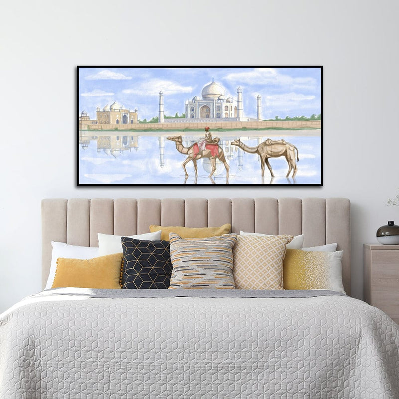 DecorGlance Taj Mahal With Camel Canvas Floating Wall Painting
