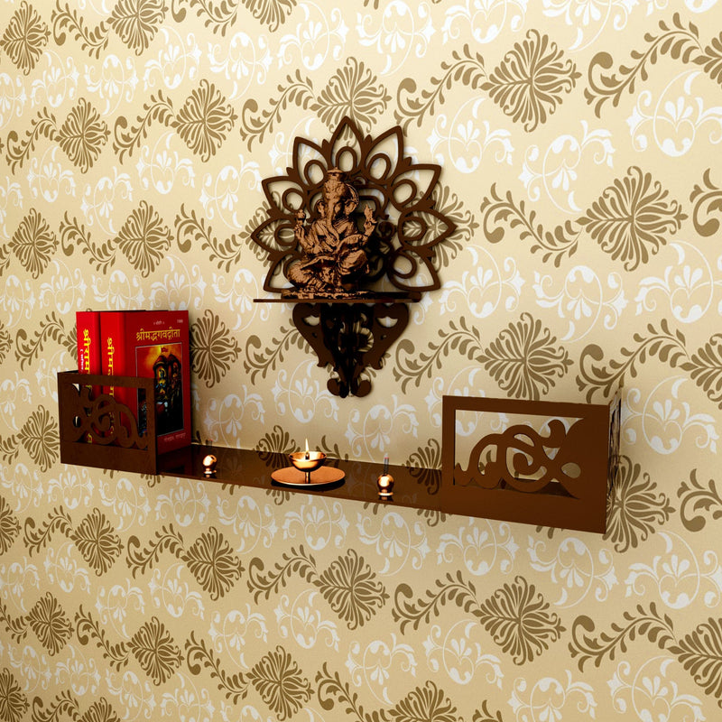 DecorGlance Temple Beautiful Wall Hanging Pooja Mandir Design with Shelf, Brown Color