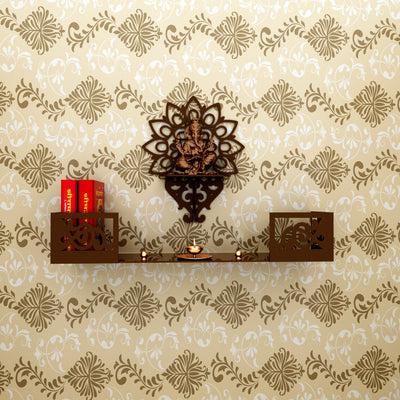 DecorGlance Temple Beautiful Wall Hanging Pooja Mandir Design with Shelf, Brown Color