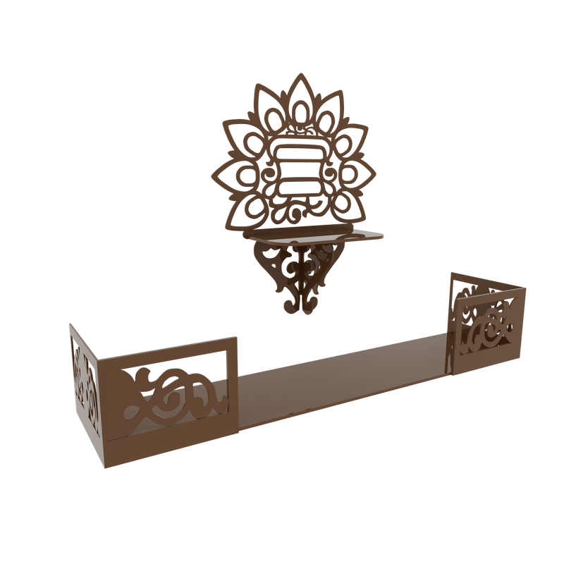 DecorGlance Temple Beautiful Wall Hanging Pooja Mandir Design with Shelf, Brown Color