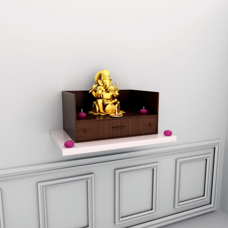 DecorGlance Temple MDF Wood Square Shape Stand Design Pooja Mandir For Home
