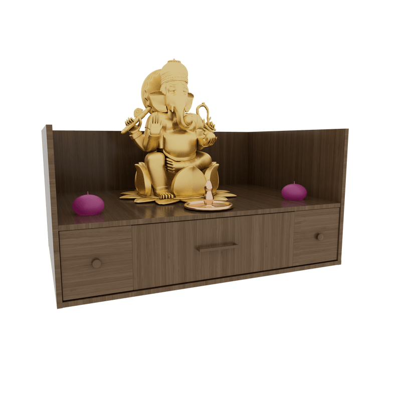 DecorGlance Temple MDF Wood Square Shape Stand Design Pooja Mandir For Home