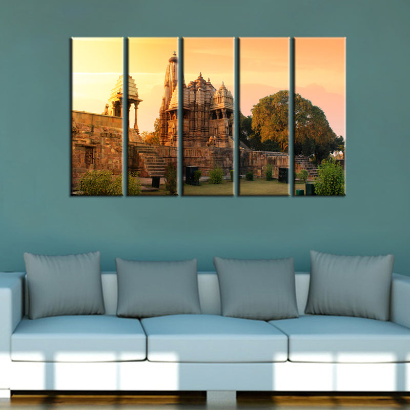 Khajuraho Temple Canvas Wall Painting- With 5 Frames