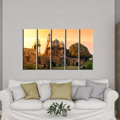 Khajuraho Temple Canvas Wall Painting- With 5 Frames