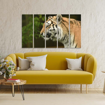DecorGlance The Siberian Tiger Canvas Wall Painting - With 5 Panel