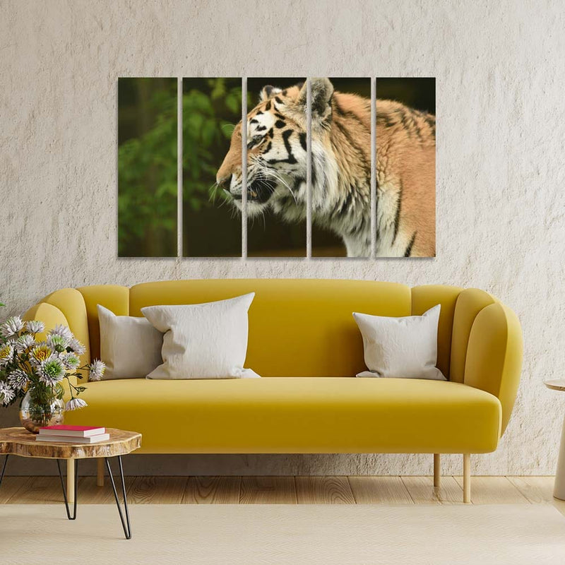 DecorGlance The Siberian Tiger Canvas Wall Painting - With 5 Panel