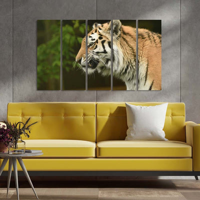 DecorGlance The Siberian Tiger Canvas Wall Painting - With 5 Panel