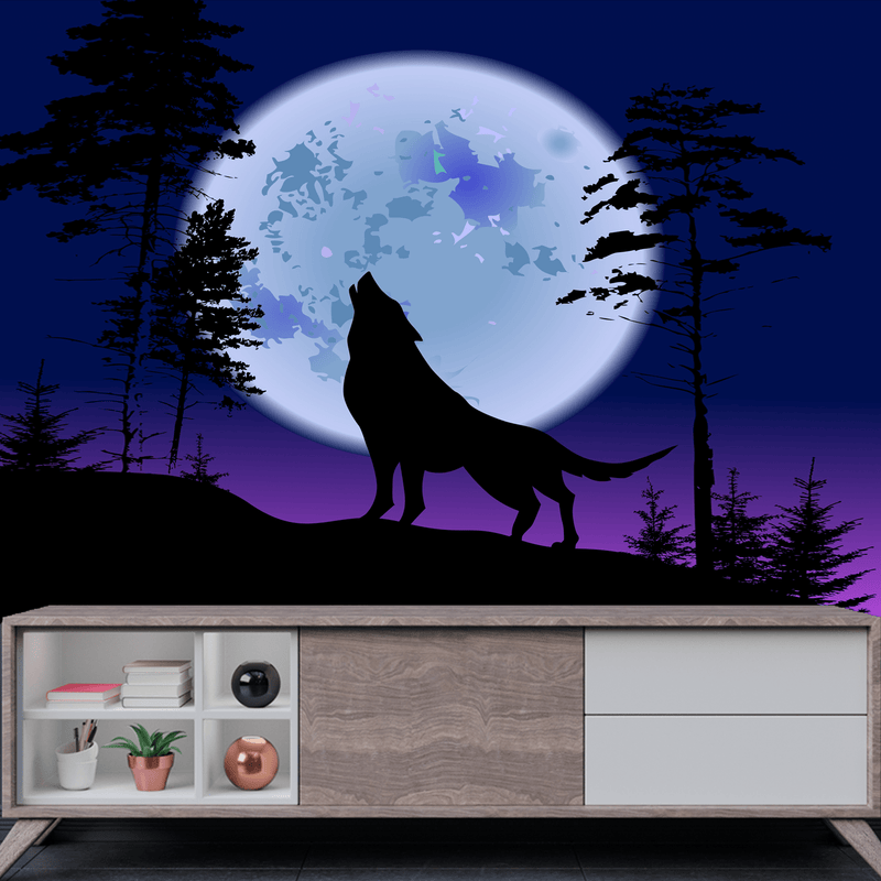 DECORGLANCE The Wolf Howls At The Night Digitally Painting Wallpaper
