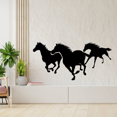 DECORGLANCE Three Horses Running Premium Quality Wall Sticker
