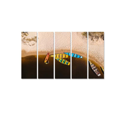 DecorGlance Top View Of Beach Canvas Wall Painting - With 5 Panel