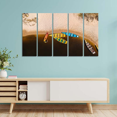 DecorGlance Top View Of Beach Canvas Wall Painting - With 5 Panel