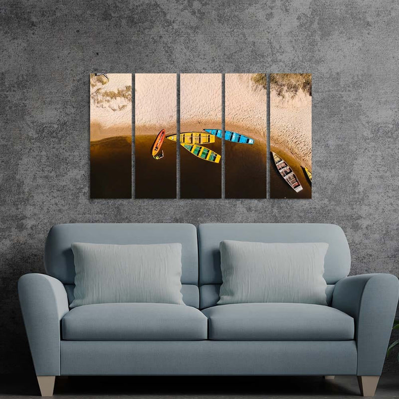 DecorGlance Top View Of Beach Canvas Wall Painting - With 5 Panel