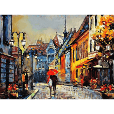 DECORGLANCE Town Street Artistic View Digitally Painting Wallpaper