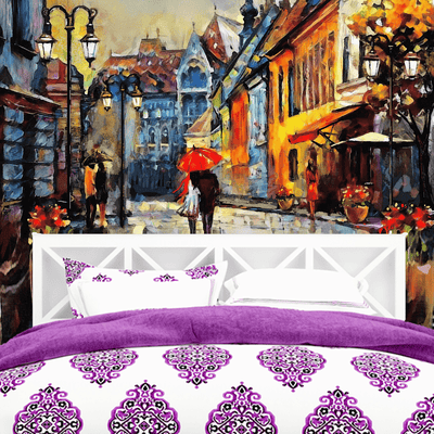 DECORGLANCE Town Street Artistic View Digitally Painting Wallpaper