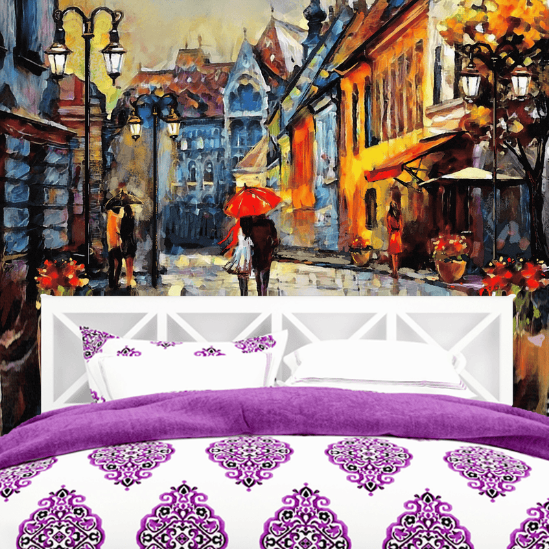 DECORGLANCE Town Street Artistic View Digitally Painting Wallpaper