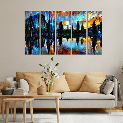 DecorGlance Tree Scenery Abstract Canvas Wall Painting - With 5 Panel