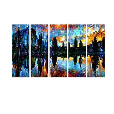 DecorGlance Tree Scenery Abstract Canvas Wall Painting - With 5 Panel