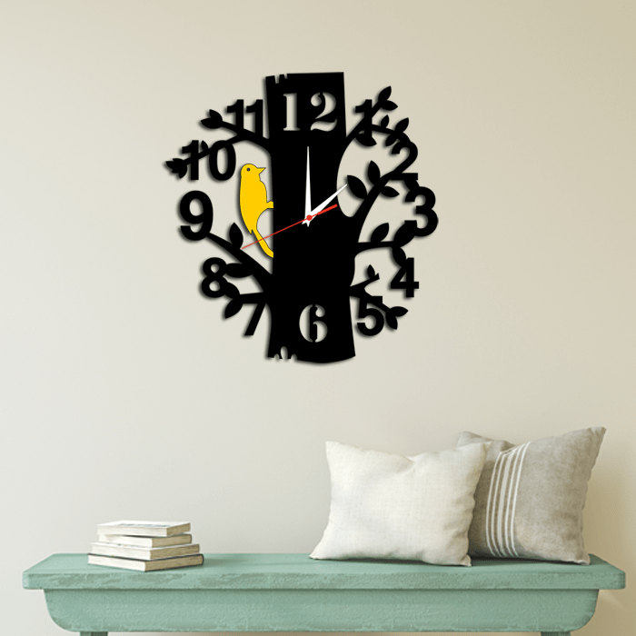 decorglance Tree Shape Wood Analog Wall Clock