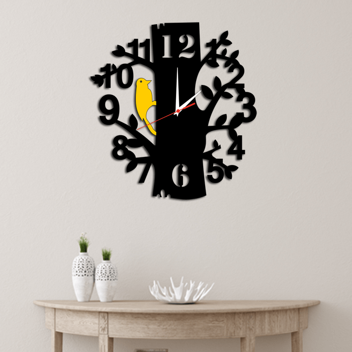 decorglance Tree Shape Wood Analog Wall Clock
