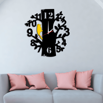 decorglance Tree Shape Wood Analog Wall Clock