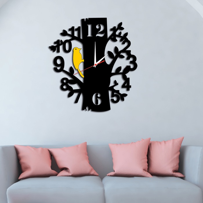 decorglance Tree Shape Wood Analog Wall Clock