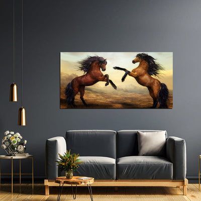 DecorGlance Two Horses Dancing On Desert Canvas Wall Painting