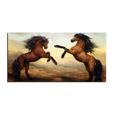 DecorGlance Two Horses Dancing On Desert Canvas Wall Painting