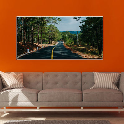 DecorGlance View Of A Long Road With Trees Canvas Floating Frame Wall Painting