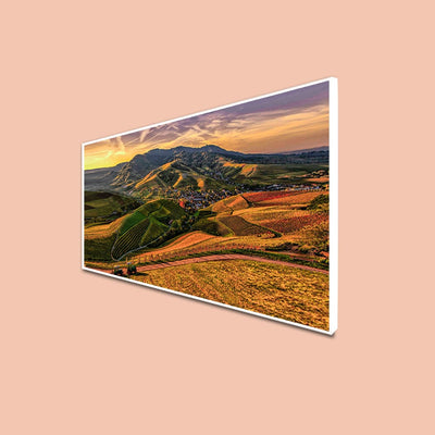 DecorGlance CANVAS PRINT WHITE FLOATING FRAME / (48x24) Inch / (121x60) Cm Village View Canvas Floating Frame Wall Painting