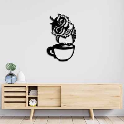 decorglance Wall accent Owl in coffee cup Wooden Wall Hanging, Wooden Wall Decoration