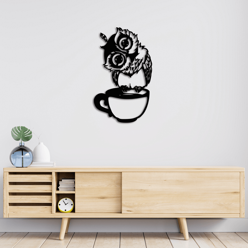 decorglance Wall accent Owl in coffee cup Wooden Wall Hanging, Wooden Wall Decoration