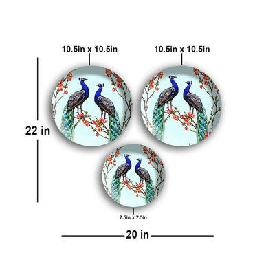 DecorGlance Wall accent Pair of Peacock Wall Plates Painting Set of Three