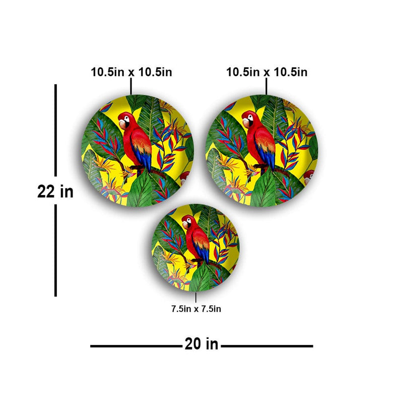 DecorGlance Wall accent Parrot Classic Madhubani Wall Plates Painting Set of Three