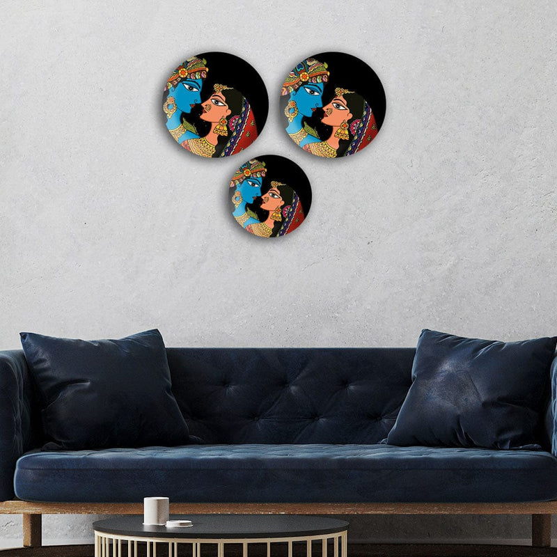 DecorGlance Wall accent Radha Krishna Madhubani Art Wall Plates Painting Set of Three