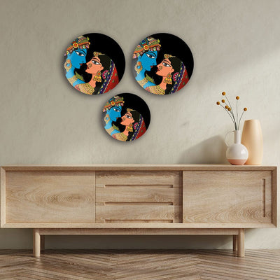 DecorGlance Wall accent Radha Krishna Madhubani Art Wall Plates Painting Set of Three