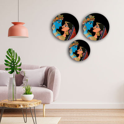 DecorGlance Wall accent Radha Krishna Madhubani Art Wall Plates Painting Set of Three