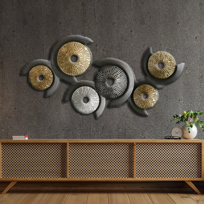decorglance Wall accent Round Golden Black And Silver Design Large Metal Wall Art