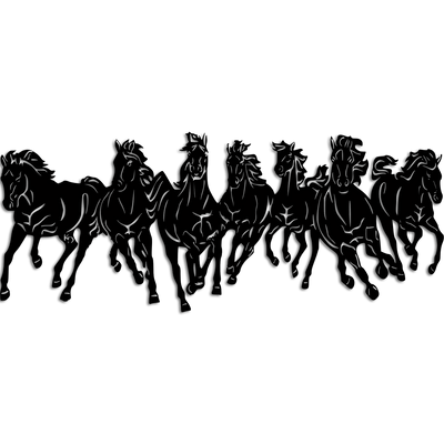 DECORGLANCE Wall accent Seven Horse Running Wooden Wall Hanging