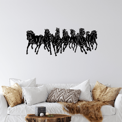 DECORGLANCE Wall accent Seven Horse Running Wooden Wall Hanging