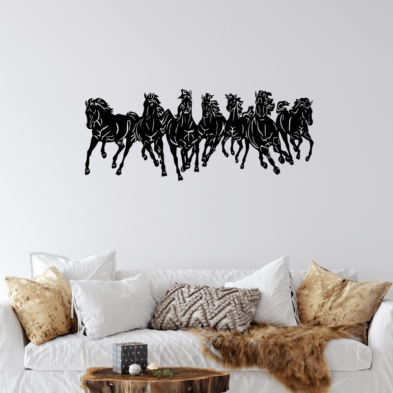 DECORGLANCE Wall accent Seven Horse Running Wooden Wall Hanging