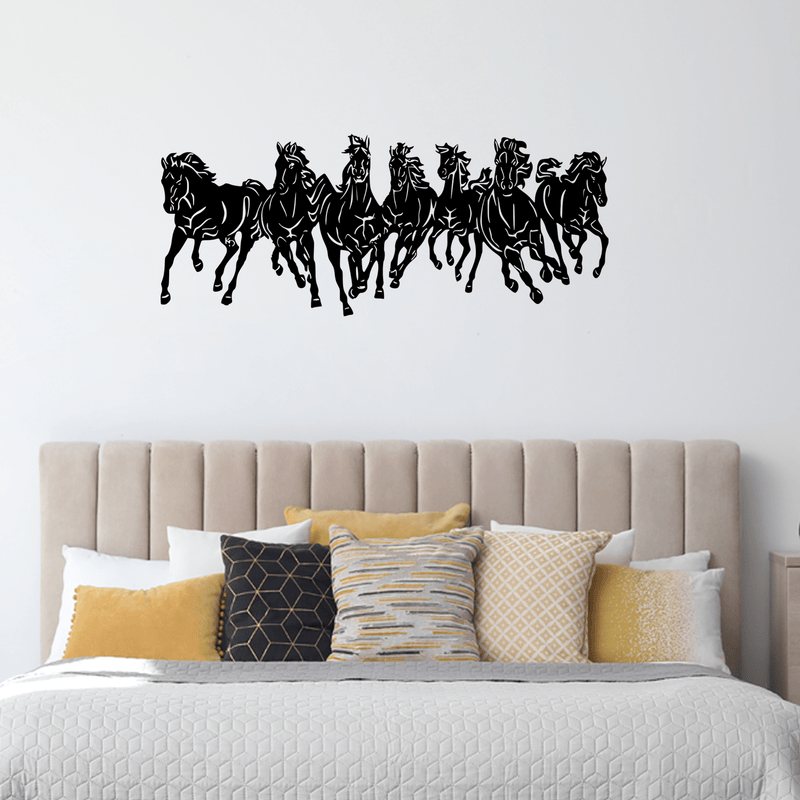 DECORGLANCE Wall accent Seven Horse Running Wooden Wall Hanging
