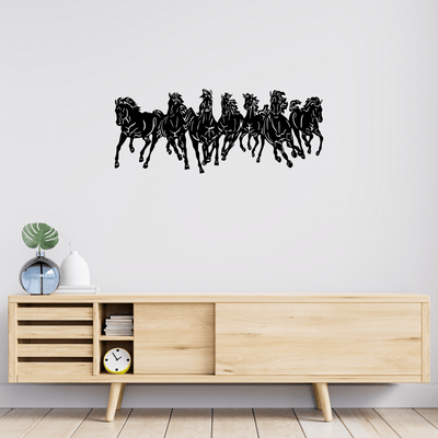 DECORGLANCE Wall accent Seven Horse Running Wooden Wall Hanging