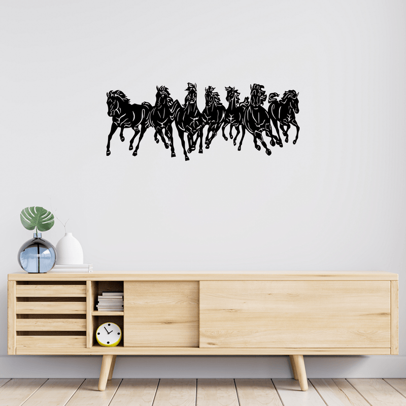 DECORGLANCE Wall accent Seven Horse Running Wooden Wall Hanging